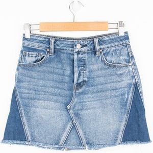 PacSun Two Toned Blue Jean Button-fly Raw Edge Mini Skirt
